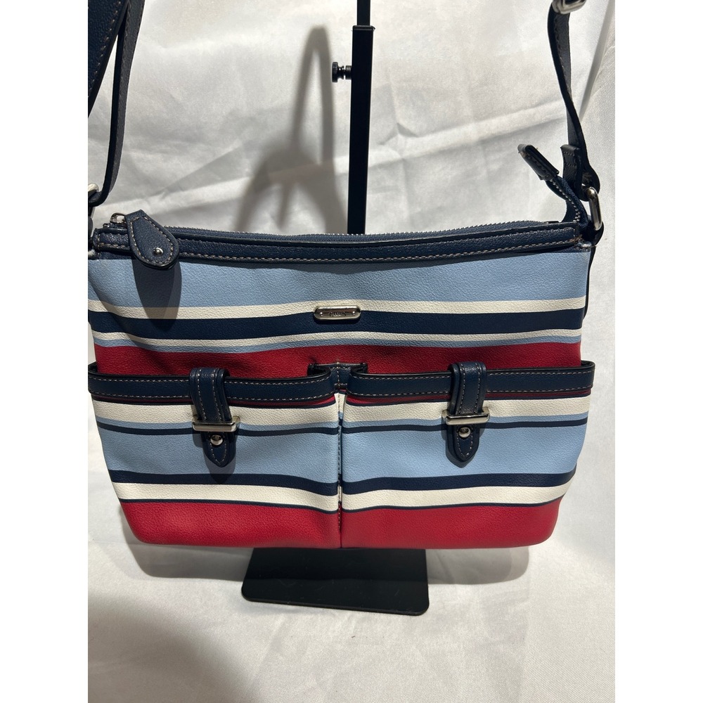RL Chaps striped Crossbody Bag Red White Blue Nautical Faux Leather. - Picture 2 of 10